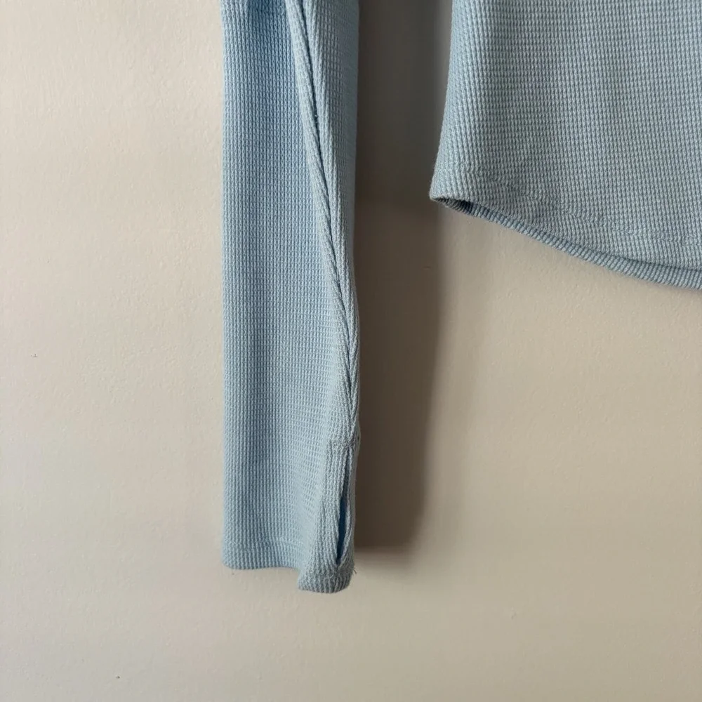 We the Free Fuji Thermal‎ Waffle Knit Top Blue XS Off Shoulder Thumb Holes Boho